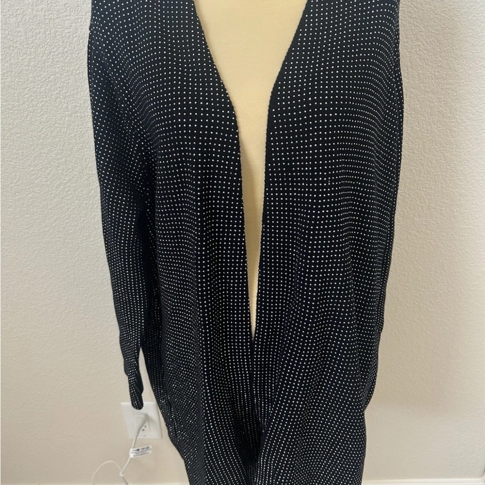 NWT INC Black Shiny Silver Studded Long Heavy Sweater Cardigan w/Pockets SZ 1X